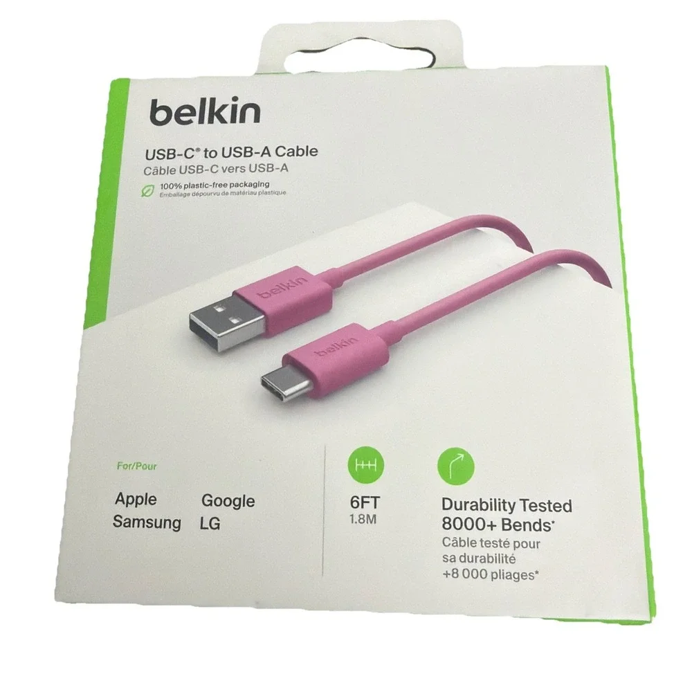 Belkin F2CU032bt06-USB 2.0 Supported USB-C to USB-A Cable (1.8m / 6ft)  PINK New